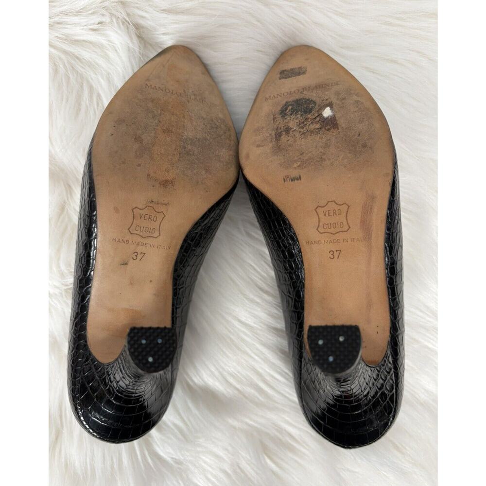 Manolo Blahnik Stiletto Pointed Toe Pumps Black Alligator Crocodile Size 37 - Picture 10 of 10